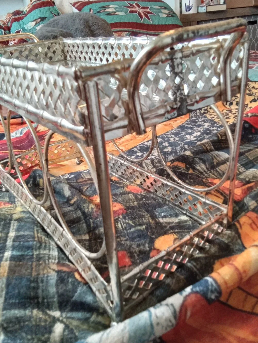 #1531 Vintage Silver Metal Display Basket